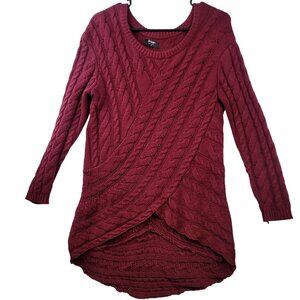 Nasty Gal Cable Knit Burgundy Sweater Asymmetrical Hem Small